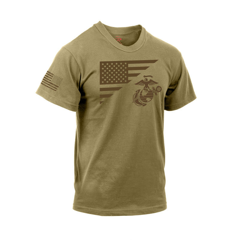 Rothco US Flag / USMC Eagle, Globe, & Anchor T Shirt - Coyote Brown