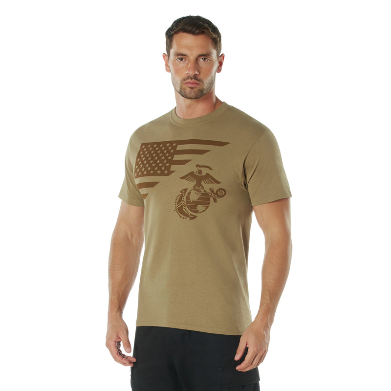 Rothco US Flag / USMC Eagle, Globe, & Anchor T Shirt - Coyote Brown