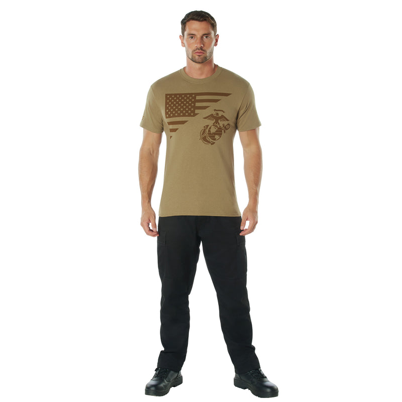 Rothco US Flag / USMC Eagle, Globe, & Anchor T Shirt - Coyote Brown