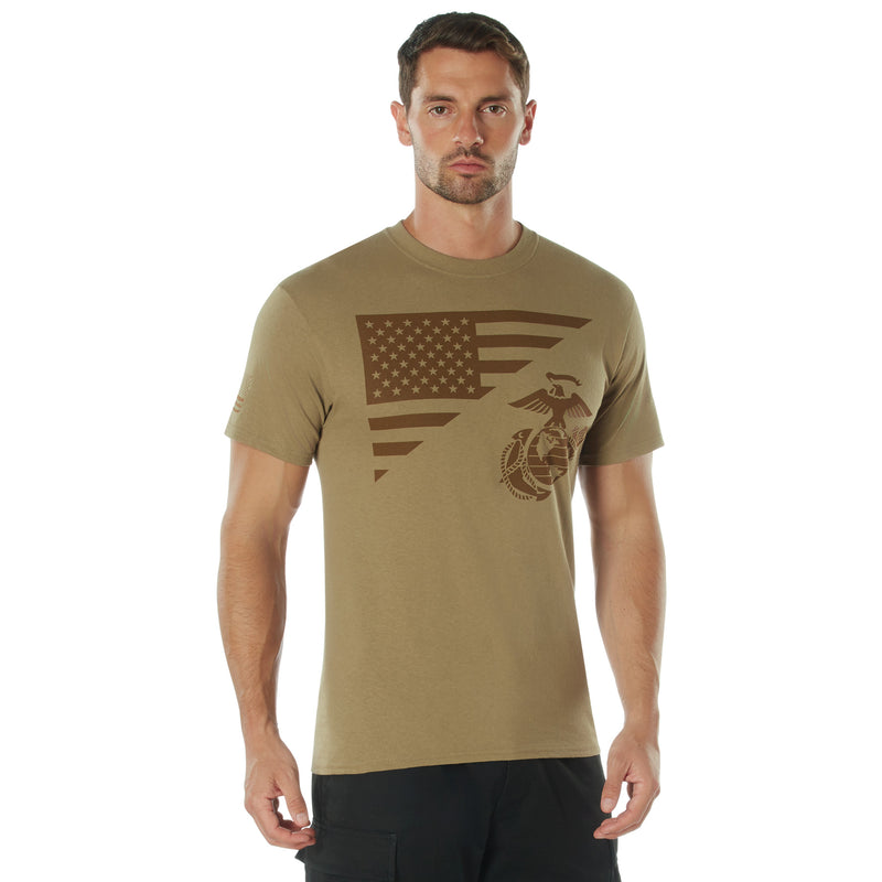Rothco US Flag / USMC Eagle, Globe, & Anchor T Shirt - Coyote Brown