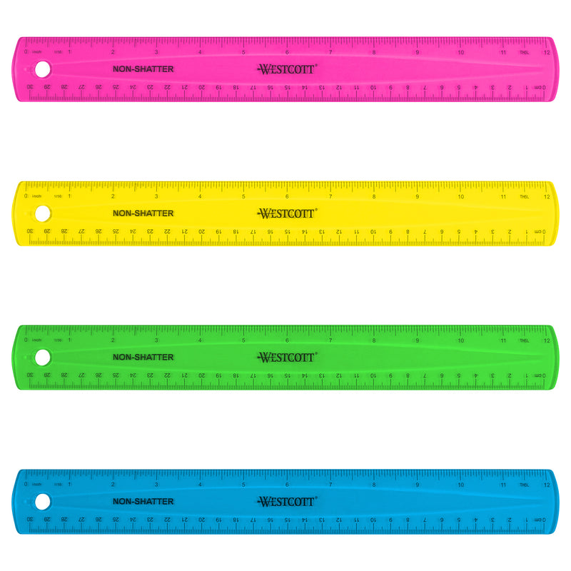 12" Shatterproof Ruler with Anti-Microbial, Assorted Translucent Colors
