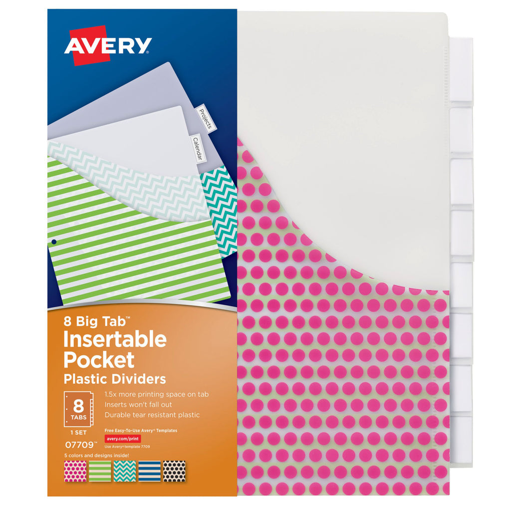 Avery Big Tab 8 Tab Pocket Insertable Plastic Dividers Set
