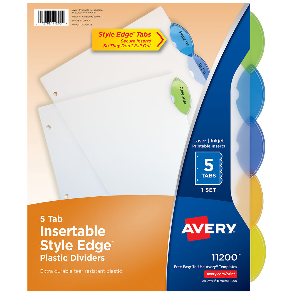 Insertable Style Edge™ Plastic Dividers, 5-Tab Set, Multicolor