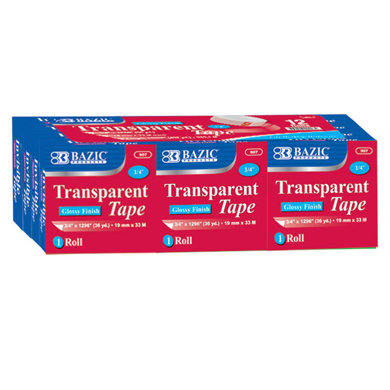 (2 Pk) Bazic Tape Refill Transparent Tape 12 Per Pack