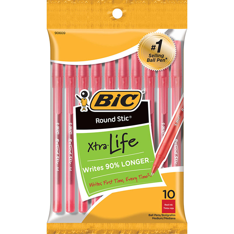 Bic Round Stic Ballpoint Pens Red 10pk