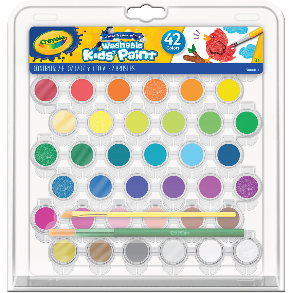 42ct Washable Paint Pots Set With Brushes & Case