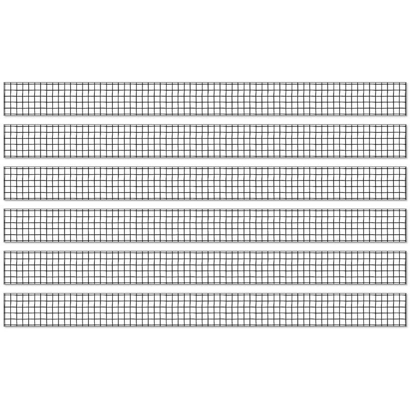 Creatively Inspired Black & White Grid Straight Borders, 36 Feet Per Pack, 6 Packs