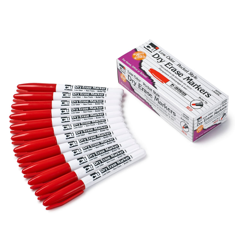 12ct Red Bullet Tip Dry Erase Markers Pocket Style