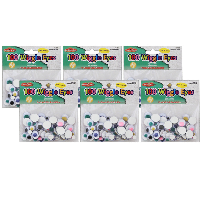 (6 Pk) Wiggle Eyes Peel N Stick Asst Colors & Sizes 100 Per Pk