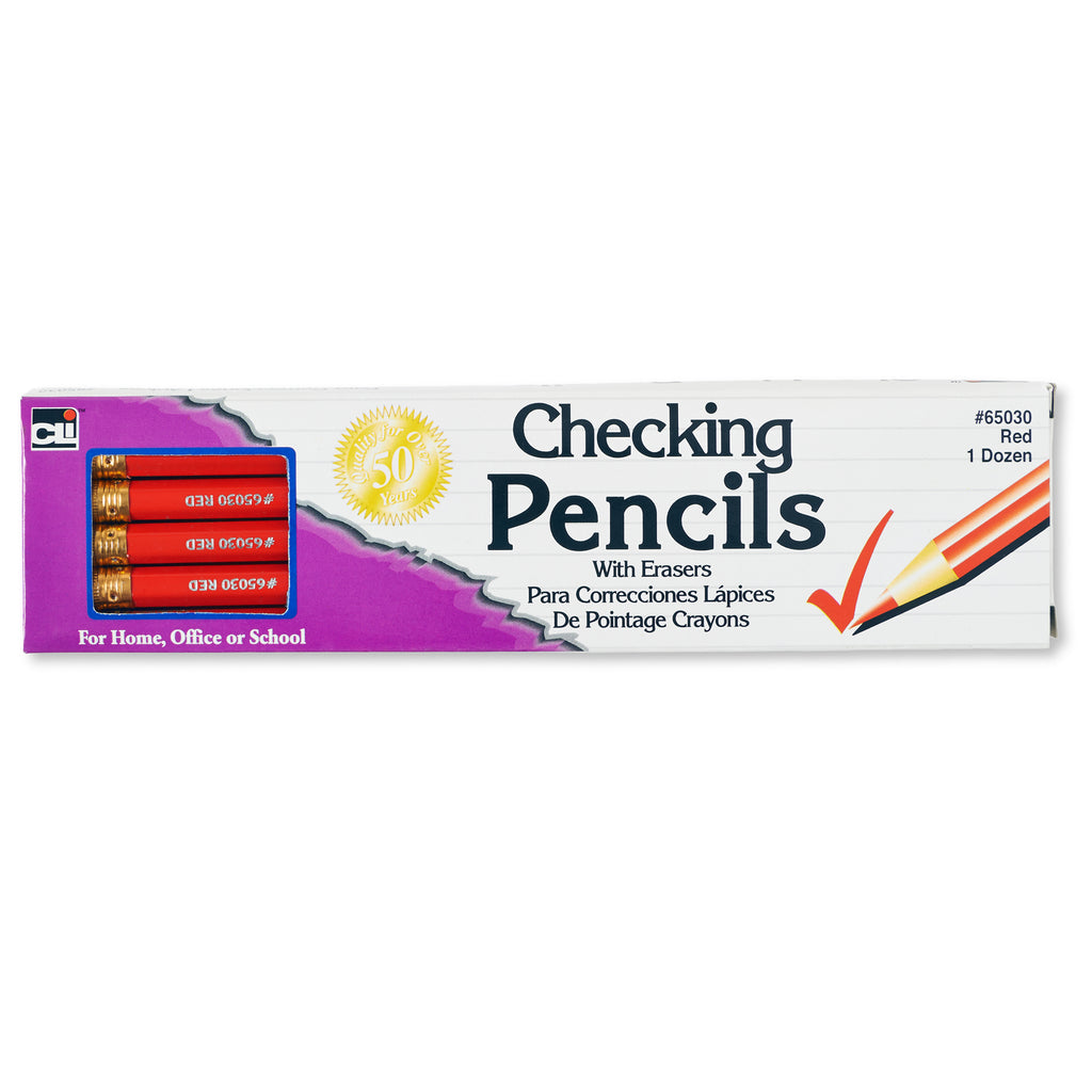 Pencil Checking Red W-eraser 12-bx