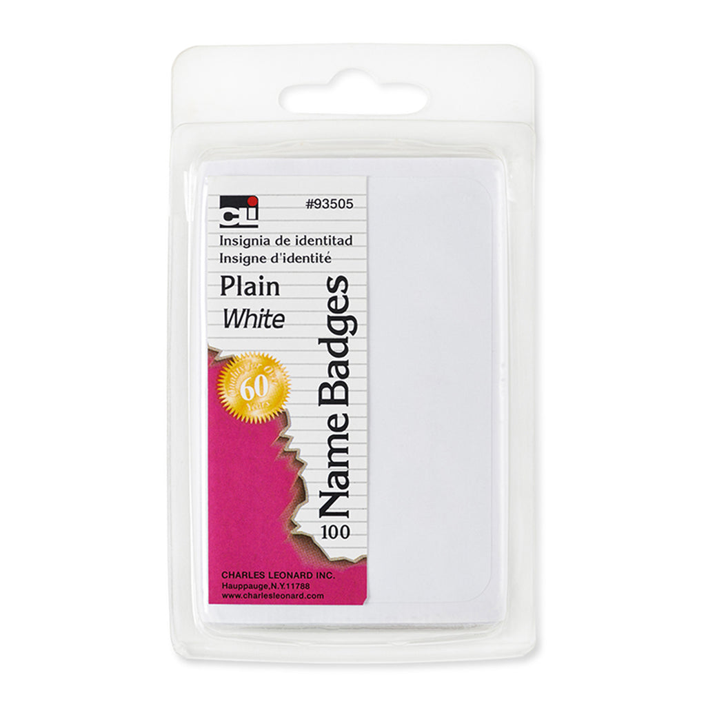 Name Badges Plain White Charles Leonard Self Adhesive