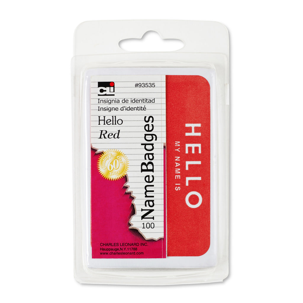 Name Badges Hello Red Charles Leonard Self Adhesive