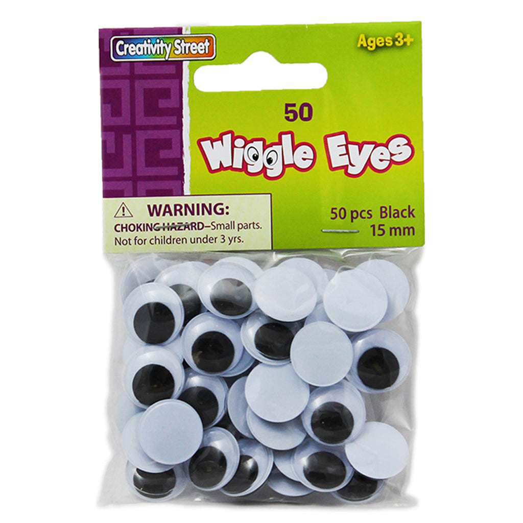 Wiggle Eyes 15mm Black 50-pk
