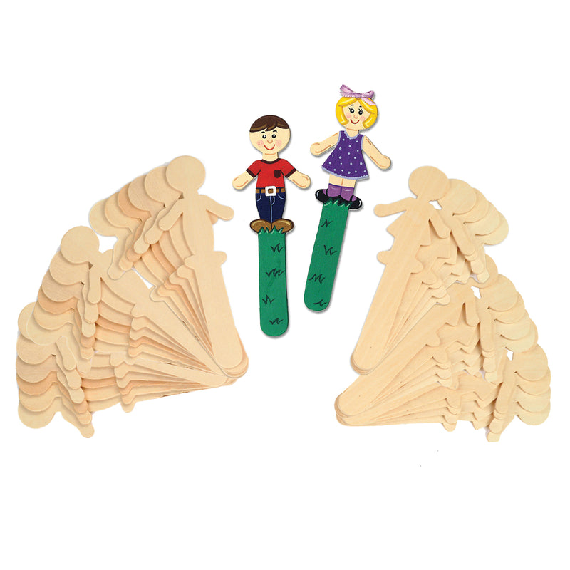 People Shaped Wood Craft 36 Pcs Sticks 18 Each