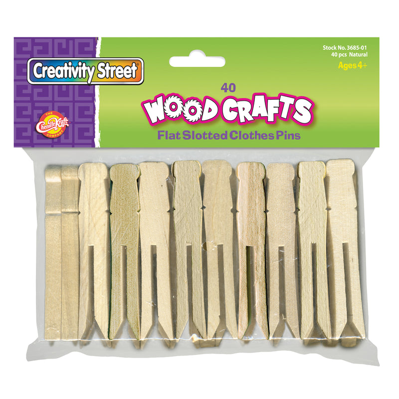 (6 Pk) Wood Flat Slotted Clothespin 40 Per Pk Natural