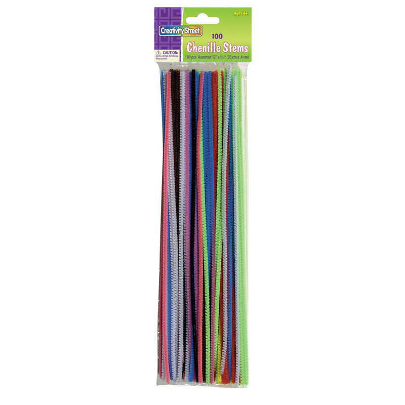 Chenille Stems Asst 12in Stems 100pk