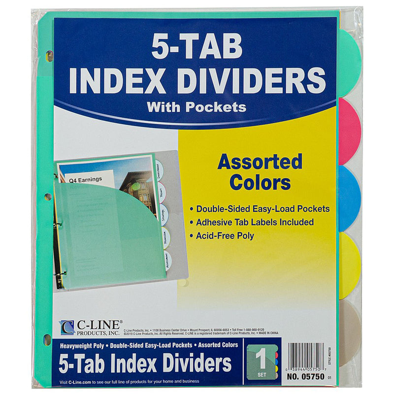 5 Tab Poly Index Dividers With Slant Pocket Assorted 5 Stand Tab