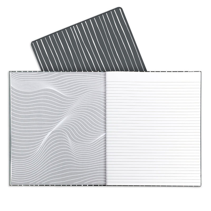 Professional Hardbound Notebook, 96 Page, College Ruled, 8-1-2" x 10-7-8", Charcoal & White Stripes