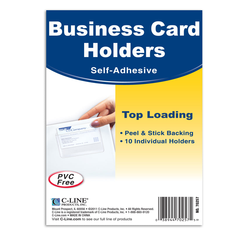 Self-Adhesive Business Card Holder, Top Load, 2" x 3-1-2", Pack of 10