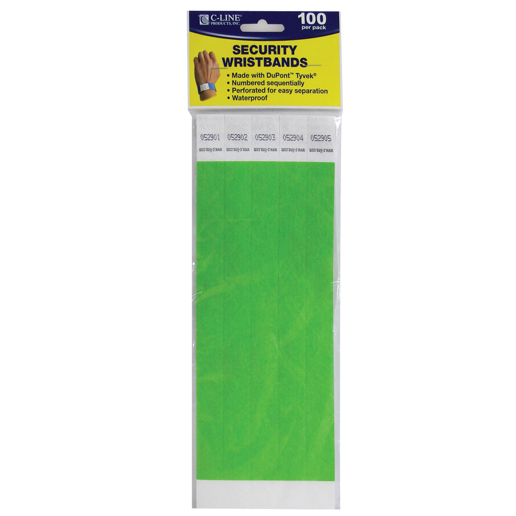 (2 Pk) C Line Dupont Tyvek Green Security Wristbands 100 Per Pk