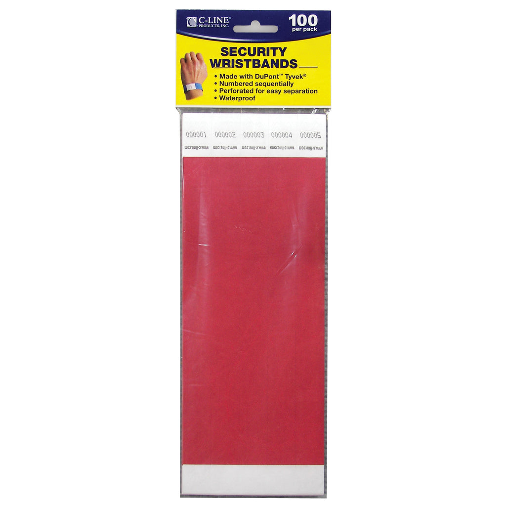 (2 Pk) C Line Dupont Tyvek Red Security Wristbands 100 Per Pk