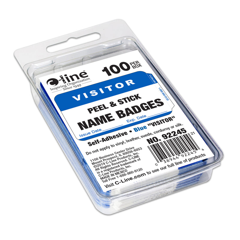 Pressure Sensitive Badges, Visitor, Blue, 3-1-2" x 2-1-4", Box of 100