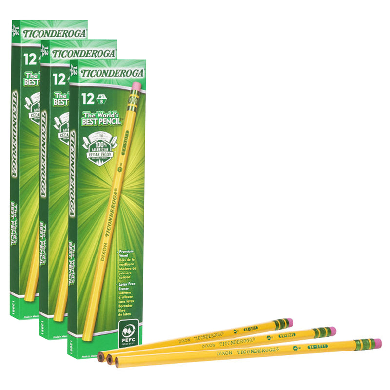 (3 Bx) Original Ticon Pencils No 1 12bx Extra Soft Yellow Unsharpened