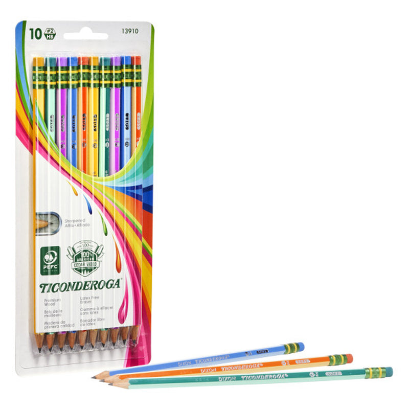 Pencils No 2 Soft Neon Stripes 10pk Ticonderoga Presharpened