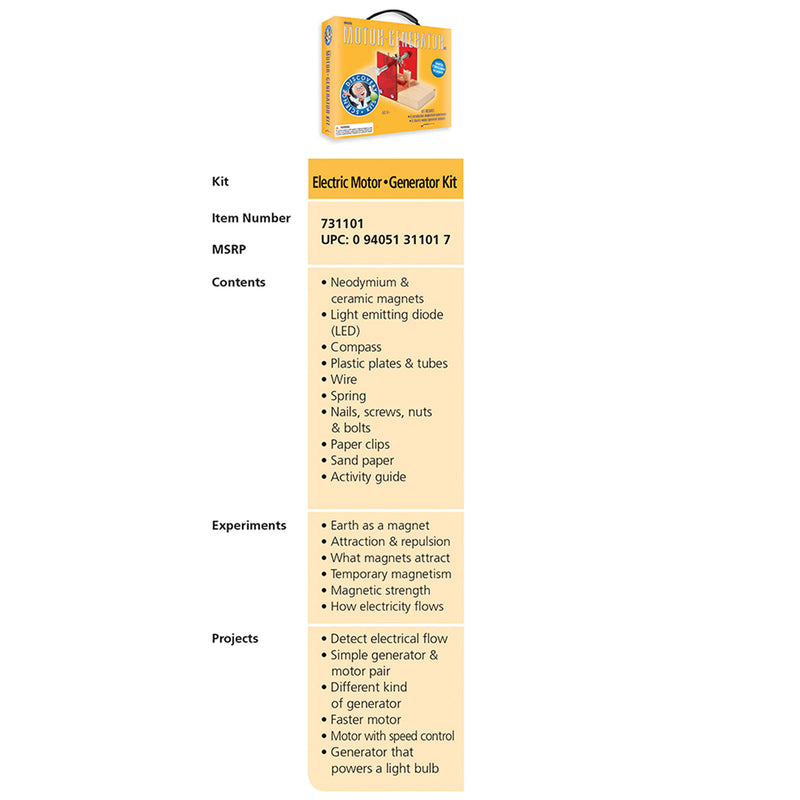 Science Kit Electric Motor Generator