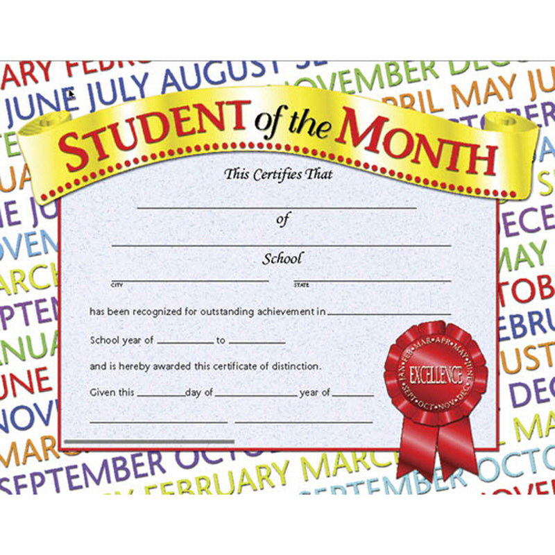 Student Of The Month 30pk 8.5 X 11 Certificates Inkjet Laser