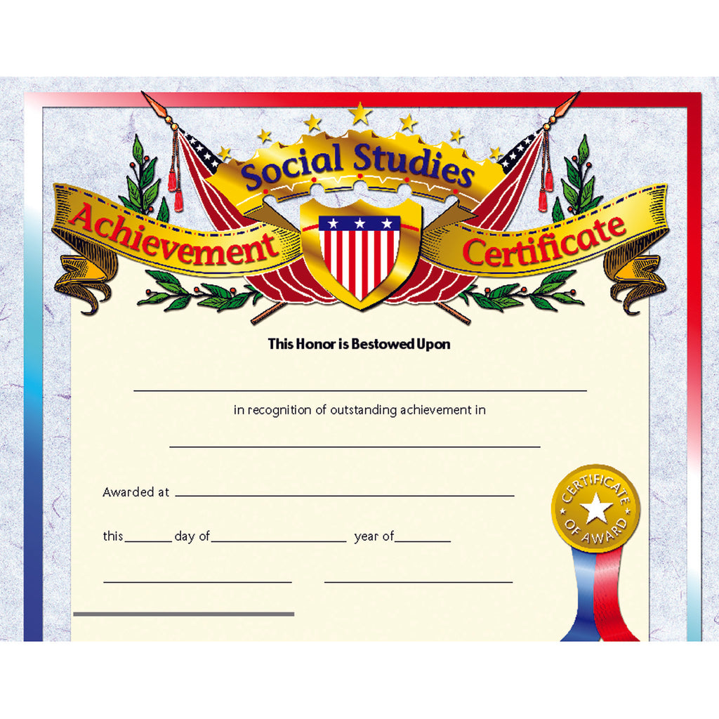 Social Studies Achievement 30pk Certificates 8.5 X 11 Inkjet Laser