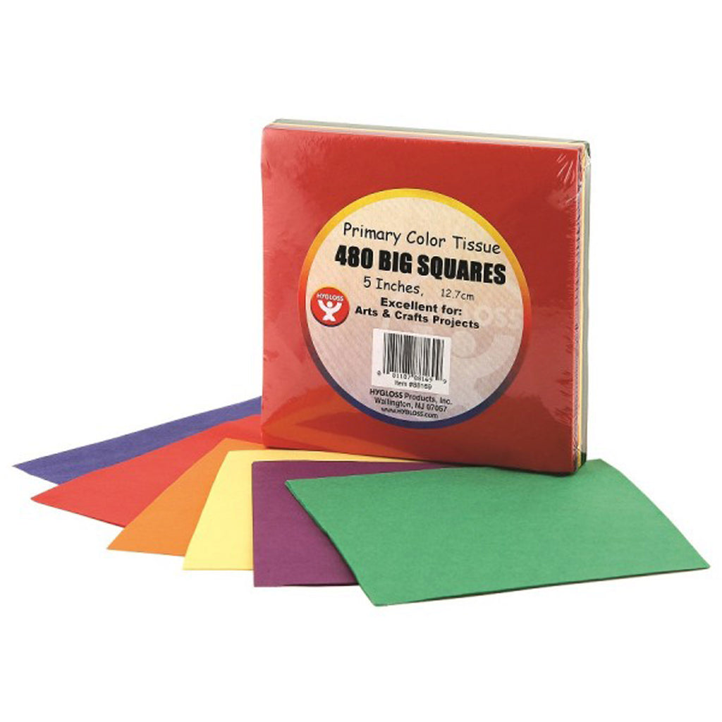 Tissue Paper 480ct 5in Squares Primary Colors