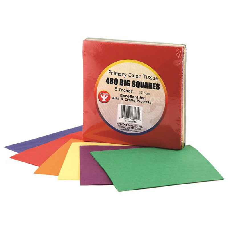 Tissue Paper 480ct 5in Squares Primary Colors