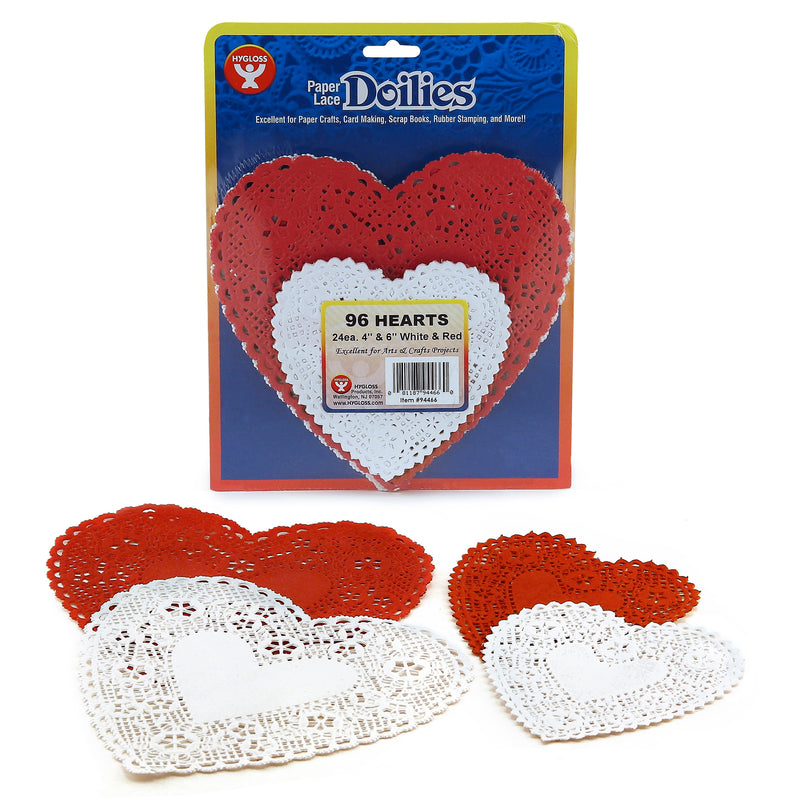 Doilies White & Red Hearts 24 Each 4in 6in