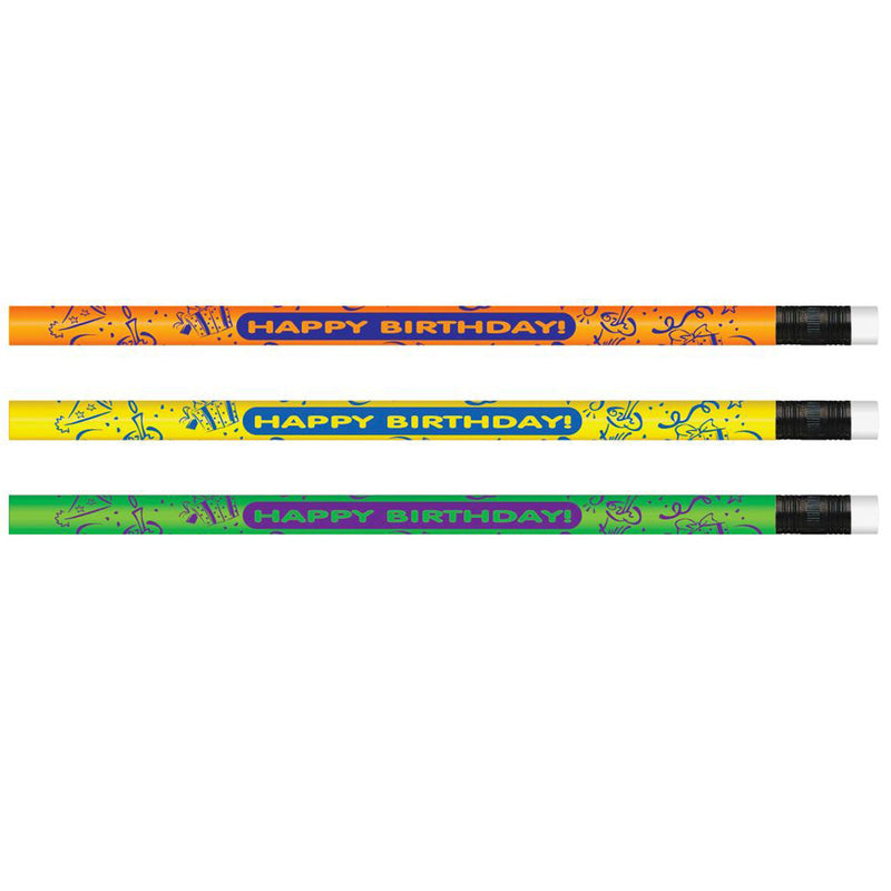 Pencils Neon Happy Birthday 12-pk