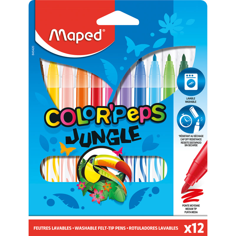 Color'Peps Jungle Fine Tip Ultrawashable Markers, Pack of 12