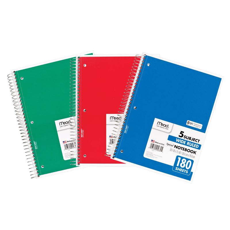 Notebook Spiral 5 Subject 180 Ct 10 1-2 X 8