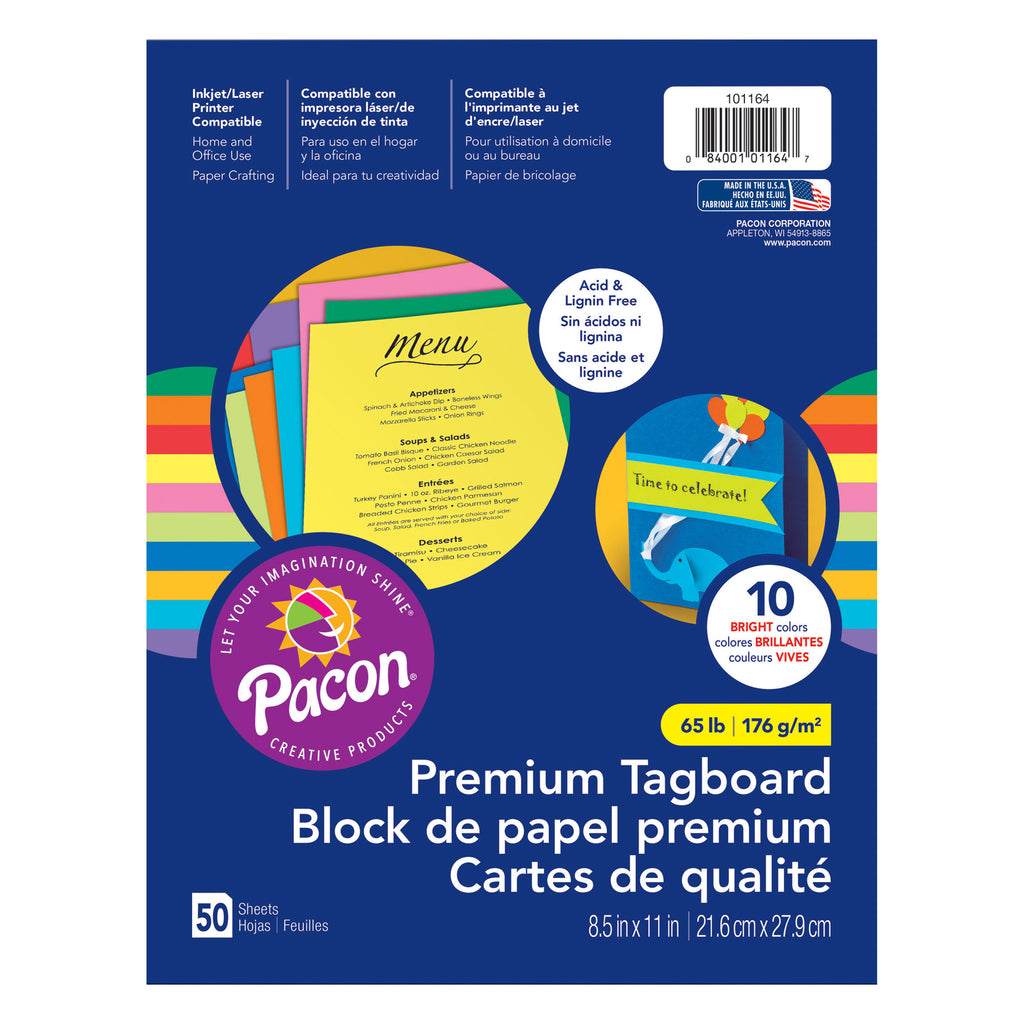 Premium Tagboard Assrtmnt 8.5x11in Brights Assrtd 10 Colors 50 Sheets