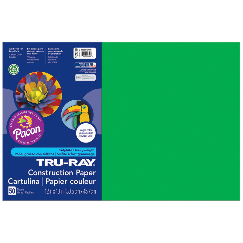 Tru Ray 12x18 Festive Green 50 Sht Construction Paper