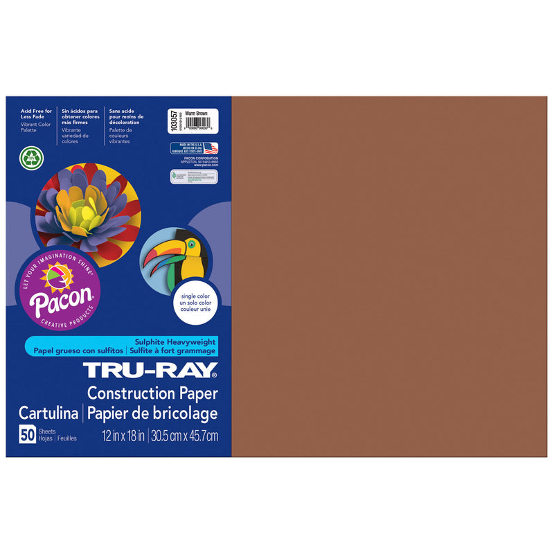 (5 Pk) Tru Ray 12x18 Brown Construction Paper 50sht Per Pk