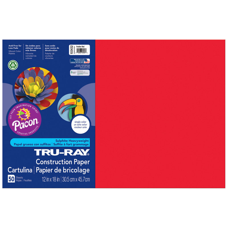 (5 Pk) Tru Ray 12x18 Festive Red Construction Paper 50sht Per Pk