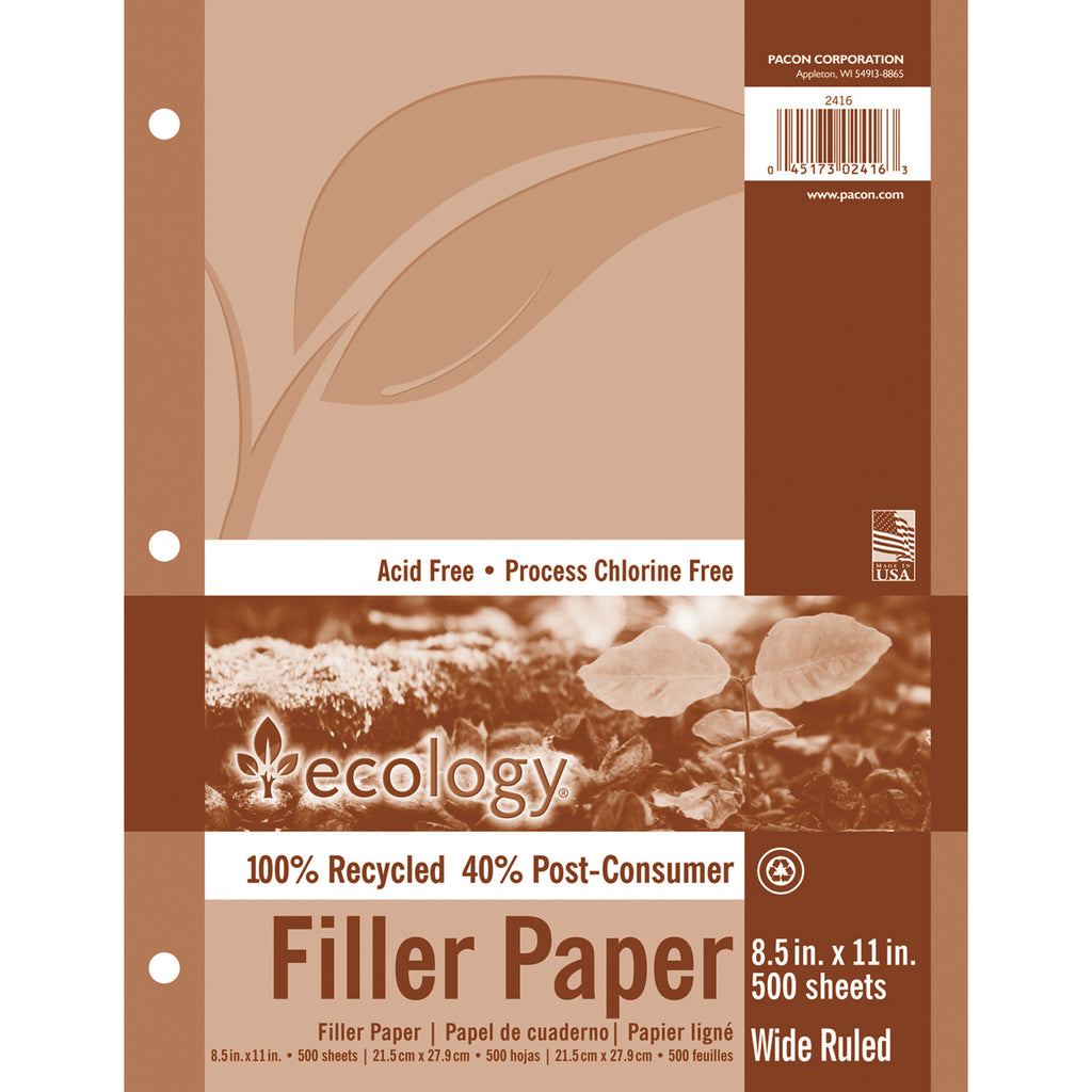 Recycled Filler Paper Wht 500 Shts 3-8in Ruled