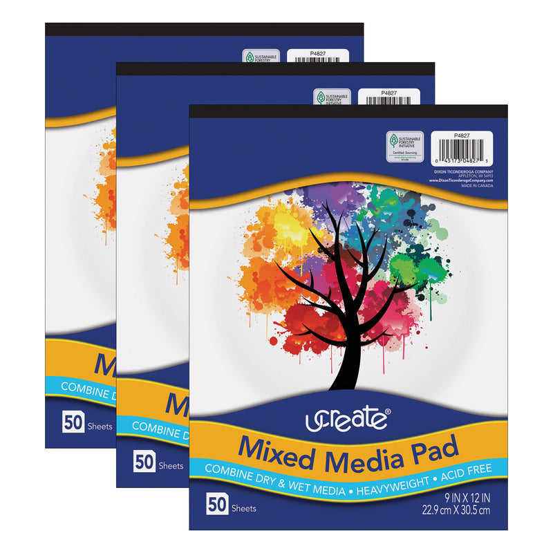 (3 Ea) Mixed Media Pad 9x12 50 Sheets