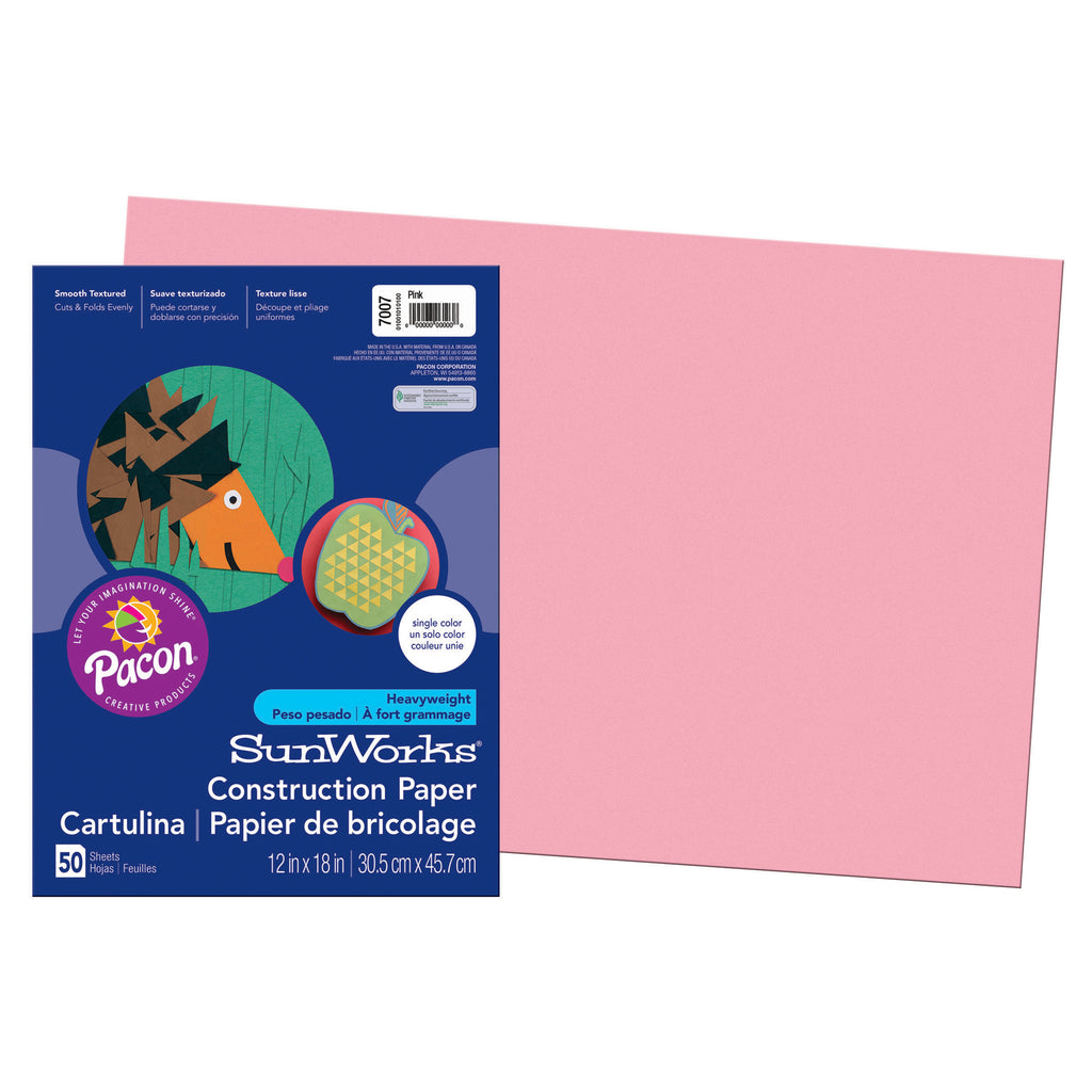 (5 Pk) Construction Paper Pink 12x18
