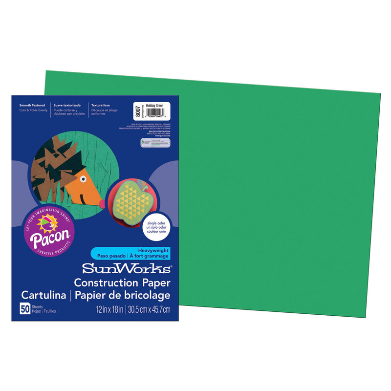 (5 Pk) Sunworks 12x18 Holiday Green Construct Paper 50 Shts Per Pk