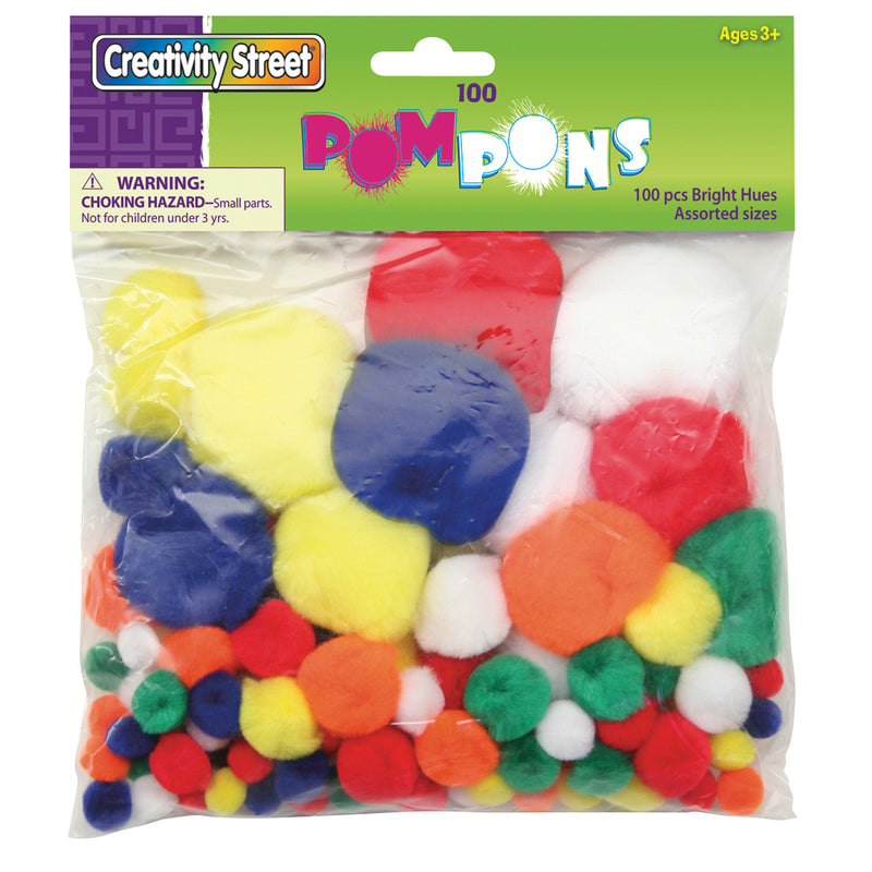 Pom Pons Bright Hues Assorted Sizes 100 Pieces