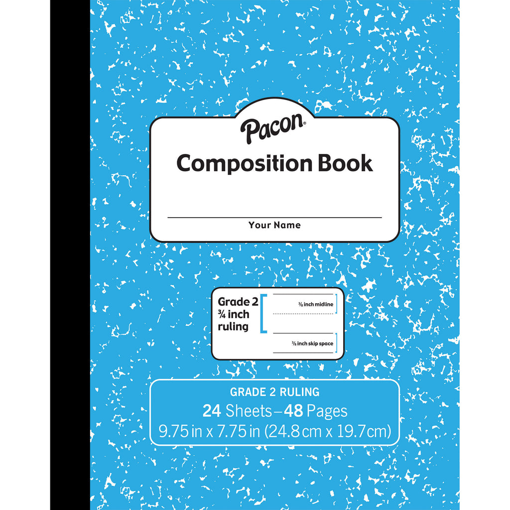 Marble Composition Book Gr 2 Blue 3-4in Ruled W-red Baseline