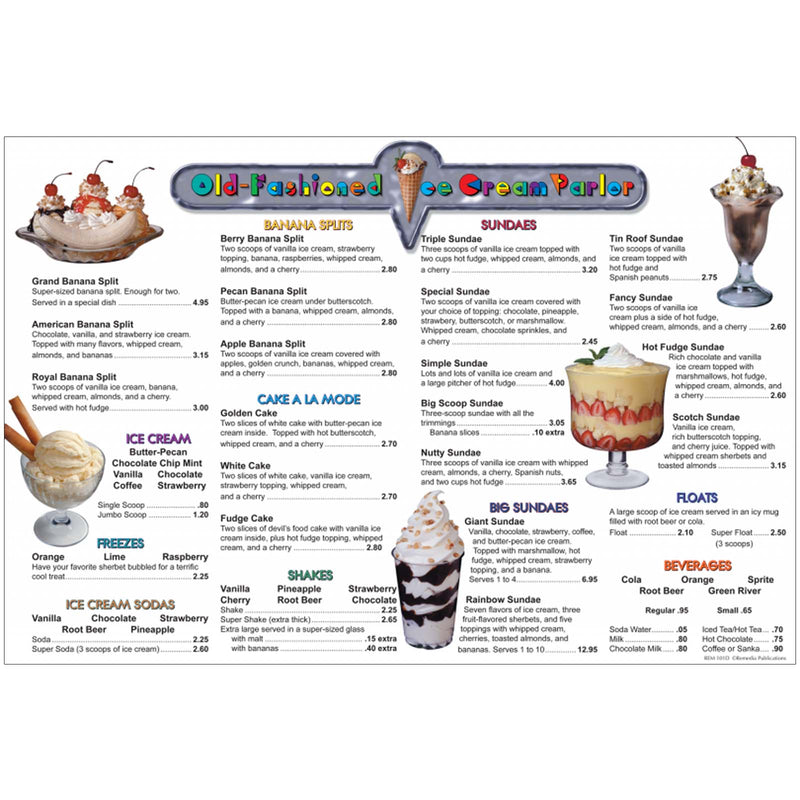 Menu Math Ice Cream Parlor 6pk Extra Menus