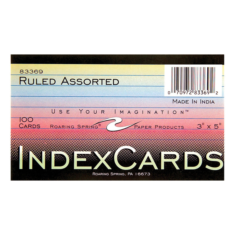 Index Cards 3x5 Ruled Assrtd Colors