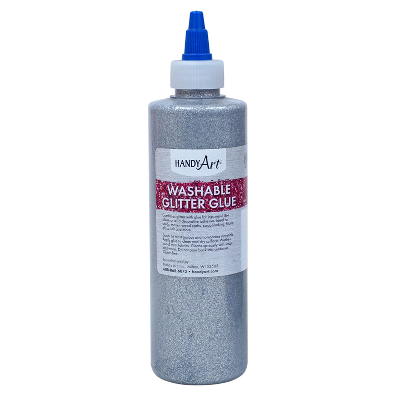 Washable Glitter Glue 8 Oz Silver Handy Art